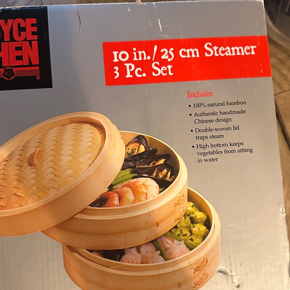 Natural Bamboo Steamer Set - 3 Piece